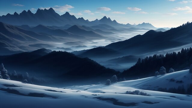 winter mountain landscape , generative AI illustrations