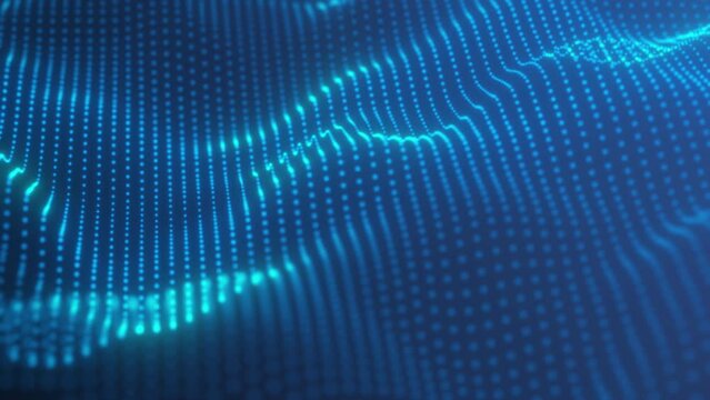 Digital dynamic cyber shining abstract neon wave. Abstract futuristic blue background with dots and lines. Big data visualization. 3d animation wave seamless loop