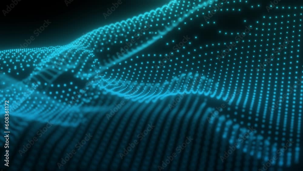 Poster abstract technology digital dynamic dot blue wave. secure cybersecurity data connection. cyber techn