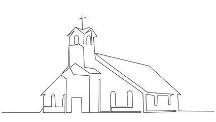 Continuous line art drawing style. Abstract church building. Vector illustration