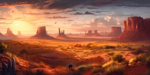 Mountain desert texas background landscape. Wild west western adventure explore inspirational vibe. Graphic style. - obrazy, fototapety, plakaty