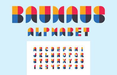 Bauhaus alphabet stylized vector, geometric typeface flat design - 608361959