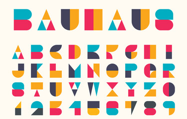 Bauhaus alphabet stylized vector, geometric typeface flat design - 608361965