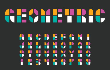 Bauhaus alphabet stylized vector, geometric typeface flat design - 608361973