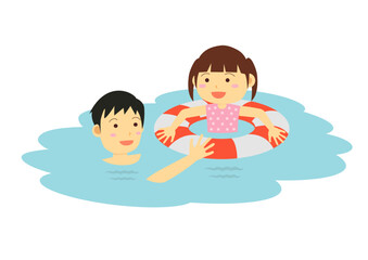 海水浴のイラスト_海で遊ぶ親子のイラスト_2
