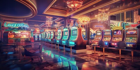 AI Generated. AI Generative. Classic vintage american las vegas casino interior. Graphic Art