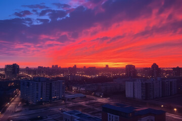 Fototapeta na wymiar beautiful sunset in the big industrial city