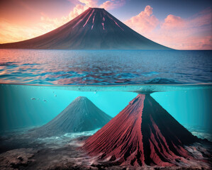 concept of the formation of a volcano under water. generative ai