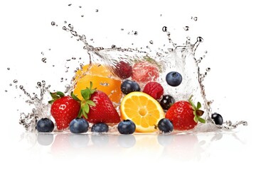 stock photo of water splash with mix fruit isolated Food Photography