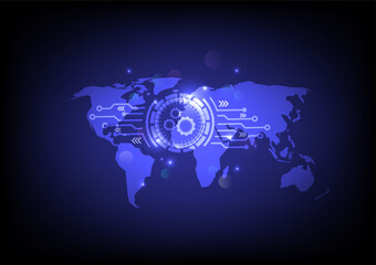 World map. Global network, global business and modern technology. Blue background technology futuristic vector