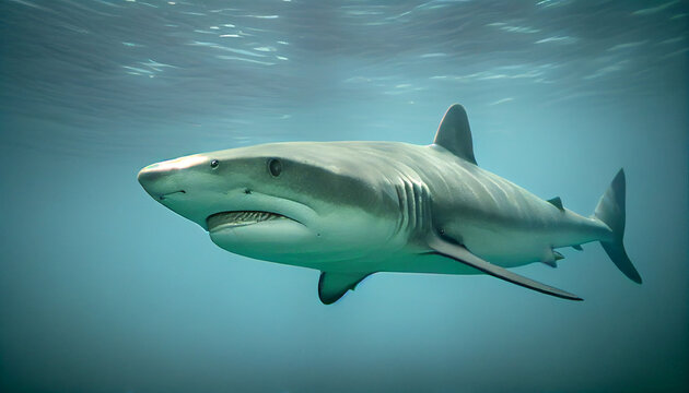 An endangered Hawaiian Green Sea Shark cruises in the sea Ai generated image