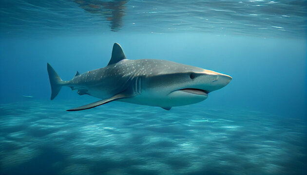 An endangered Hawaiian Green Sea Shark cruises in the sea Ai generated image