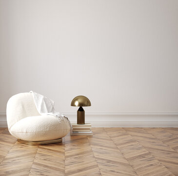 Minimalist contemporary Scandinavian living room interior, 3d render