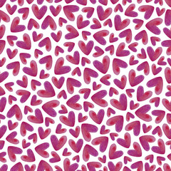 Watercolor hearts seamless background. Pink watercolor heart pattern on  background. Colorful watercolor romantic texture.