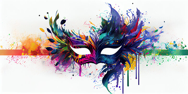Venetian Mardi Gras mask in acrylic style paints on a white background.