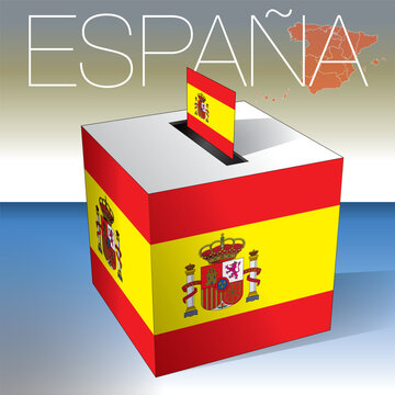 Spain, ballot box with spanish flag, elections, vector illustration