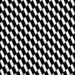 Repeated white slanted mini strokes on black background. Seamless surface pattern design with polygons ornament. Quadrangular blocks wallpaper. Diagonal dashes motif. Print paper. Checkered vector.