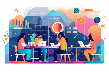 Abstract vector illustration representing the workflow and benefits of edtech or e learning. Remote learning and online education concept artwork.