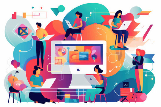 Abstract vector illustration representing the workflow and benefits of edtech or e learning. Remote learning and online education concept artwork.