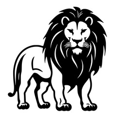Lion facing forward with big mane, vector SVG illustration