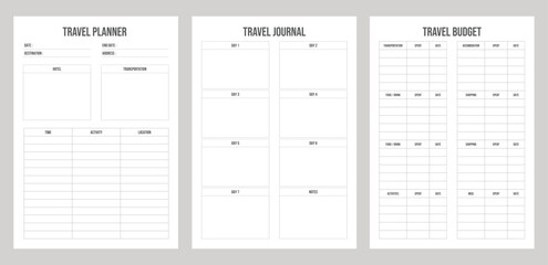 set Travel Planner, Travel Joural and Travel Badget