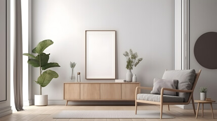 Minimalist Interior of modern living room 3D rendering, generative ai