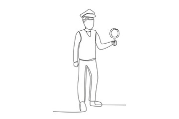 A train driver signals passengers. Train station activities one-line drawing