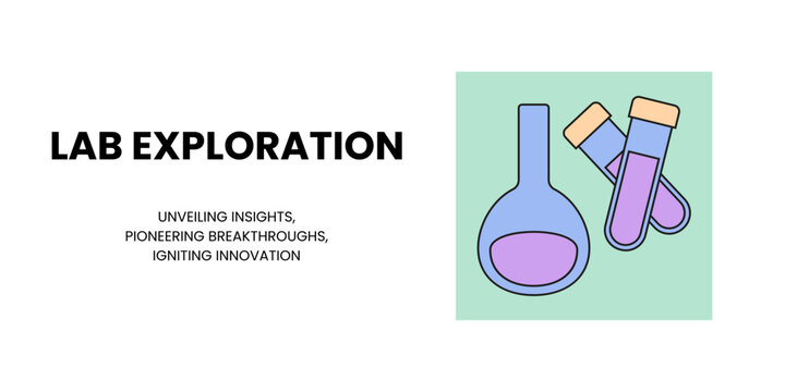 Lab Exploration Banner on White Background. Stylish Banner with Text and Icons for Healthcare and Medical