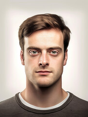 Obraz premium Passfoto biometrisch Gesicht Mann mit neutralem weißen Hintergrund, ai generativ