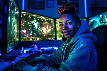 Obraz premium inventive female game designer, woman in profession, Generative AI