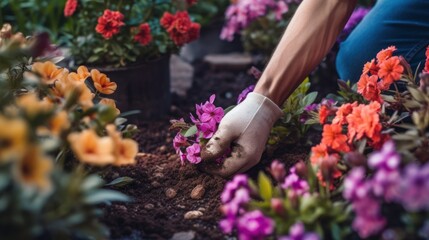 Person picking flowers from the garden. AI generated