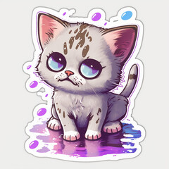 Adorable Cat Cut Sticker on a Vibrant Background, Generative AI