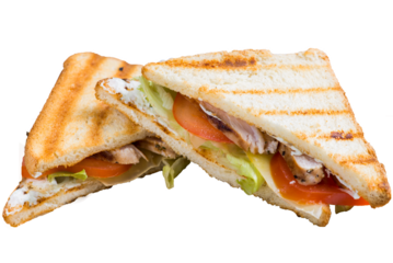 Grilled sandwich with vegetables and chicken in a triangular shape