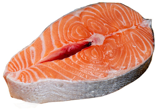 Salmon steak red fish. Piece of fatty red salmon