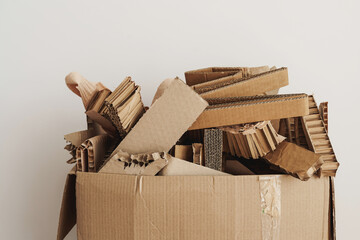 Cardboard box full of Paper Packaging Waste. Concepts of Paper Recycling and Waste Sorting