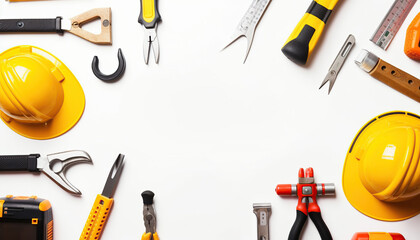 construction equipments on white background