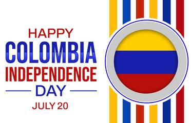 Happy Colombia Independence Day wallpaper with flag and typography on the side. 20th July is independence day of Colombia