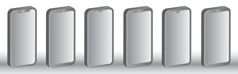 Vector icon 3d smartphones set in a minimalist style. Set of 3d high quality vector mobile mockups. Mockup phone for visual ui app demonstration.
