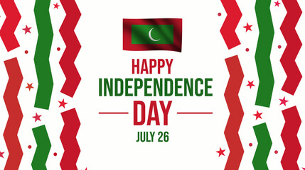 Maldives independence day wallpaper with waving flag and colorful greetings.
