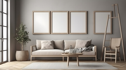Fototapeta na wymiar Minimalist Interior of modern living room 3D rendering, generative ai