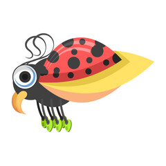 Abstract Flat Cartoon Different Animal Insect Ladybug Stand, Fly Vector Design Style Elements Fauna Wildlife
