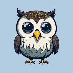 Cute Owl on a branch cartoon illustration