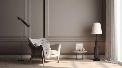 Minimalist Interior of modern living room 3D rendering, generative ai