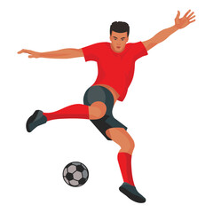Fototapeta na wymiar Korean football player jumps up preparing to kick the ball with his foot