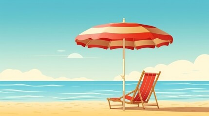 The vacation concept showcases a beach chair, umbrella, and sun. (Generative AI)