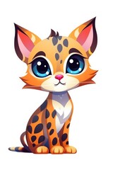 Cute baby Margay in Cartoon Style on white background - generative AI