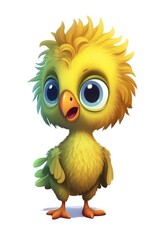 Fototapeta premium Cute baby Parrot in Cartoon Style on white background - generative AI