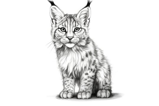 Cute Bobcat drawing on white background - generative AI