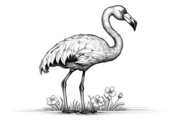 Cute Flamingo drawing on white background - generative AI