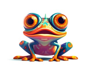 Frog in Cartoon Style on white background - generative AI